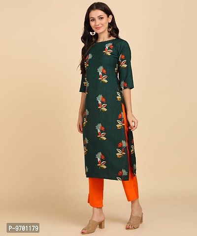 Kurti Pant Set for Women - Crepe Long Straight Printed Kurta with Pant-thumb3