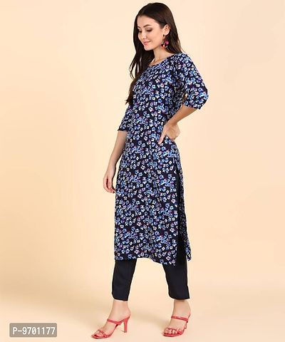 Kurti Pant Set for Women - Crepe Long Straight Printed Kurta with Pant-thumb3