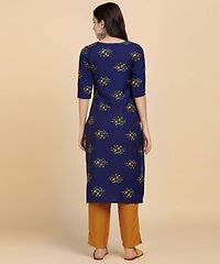 Kurti Pant Set for Women - Crepe Long Straight Printed Kurta with Pant-thumb1