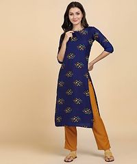 Kurti Pant Set for Women - Crepe Long Straight Printed Kurta with Pant-thumb2