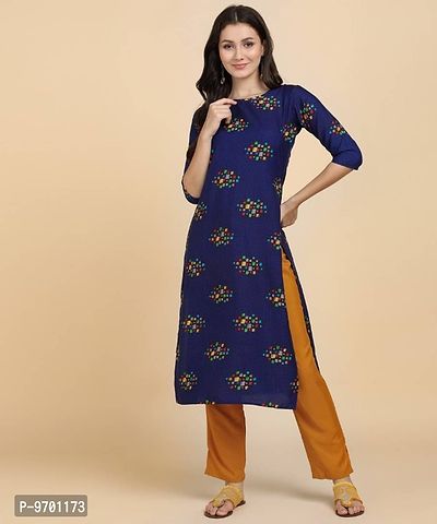 Kurti Pant Set for Women - Crepe Long Straight Printed Kurta with Pant-thumb3