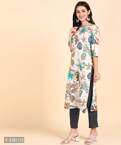 Kurti Pant Set for Women - Crepe Long Straight Printed Kurta with Pant-thumb3