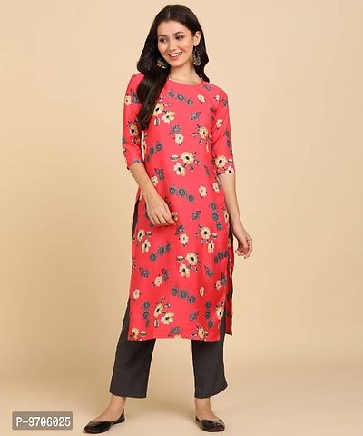 Kurti Pant Set for Women - Crepe Long Straight Printed Kurta with Pant-thumb0