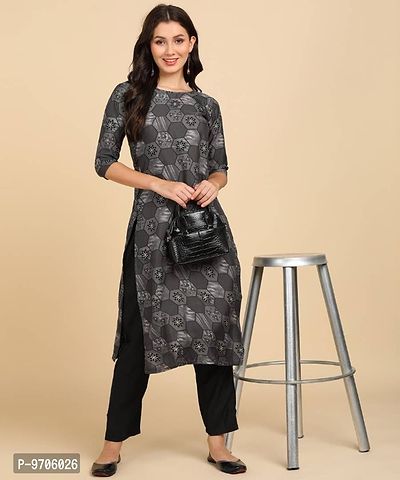 Kurti Pant Set for Women - Crepe Long Straight Printed Kurta with Pant-thumb0