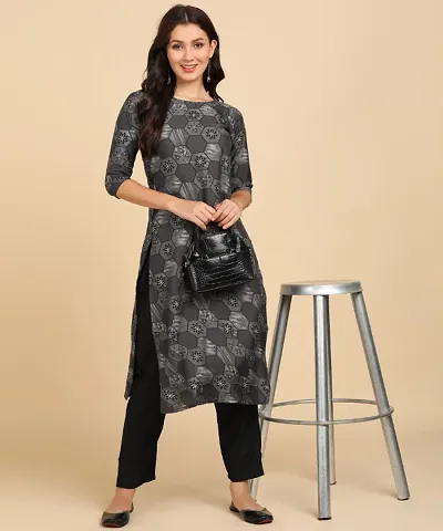 Kurti Pant Set for Women - Crepe Long Straight Kurta with Pant