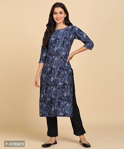 Kurti Pant Set for Women - Crepe Long Straight Printed Kurta with Pant-thumb0