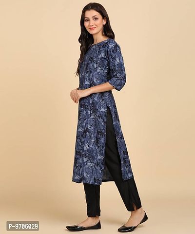 Kurti Pant Set for Women - Crepe Long Straight Printed Kurta with Pant-thumb3