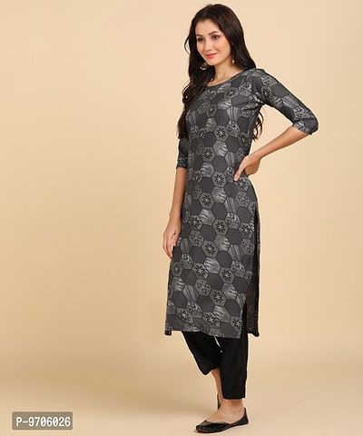 Kurti Pant Set for Women - Crepe Long Straight Printed Kurta with Pant-thumb3