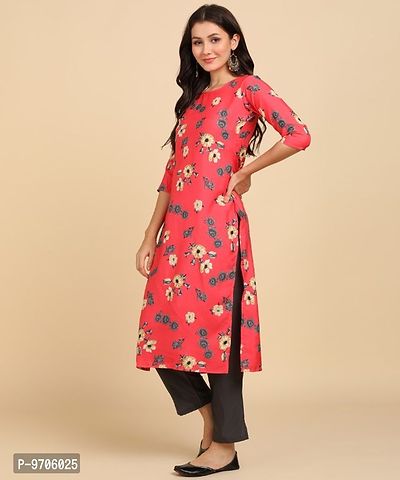 Kurti Pant Set for Women - Crepe Long Straight Printed Kurta with Pant-thumb3