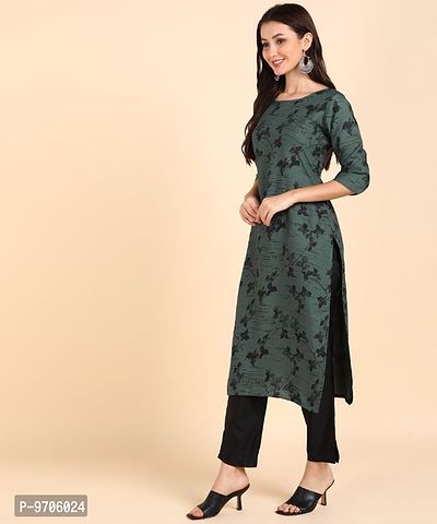 Kurti Pant Set for Women - Crepe Long Straight Printed Kurta with Pant-thumb3