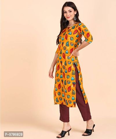 Kurti Pant Set for Women - Crepe Long Straight Printed Kurta with Pant-thumb3