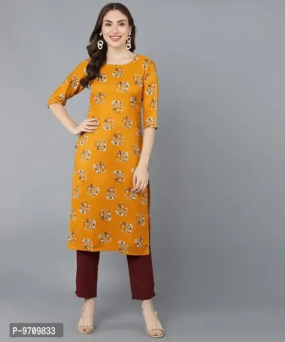 Kurti Pant Set for Women - Crepe Long Straight Printed Kurta with Pant