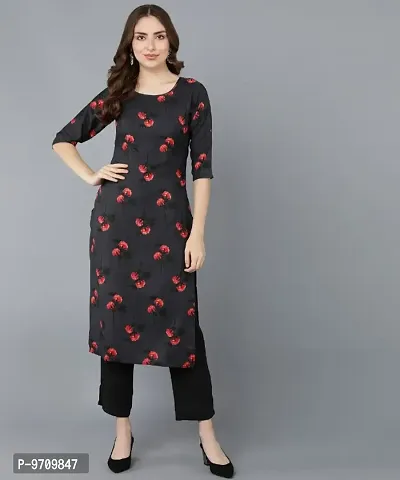 Kurti Pant Set for Women - Crepe Long Straight Printed Kurta with Pant