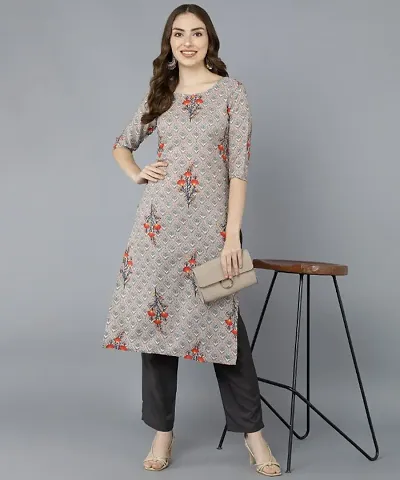 Kurti Pant Set for Women - Crepe Long Straight Kurta with Pant