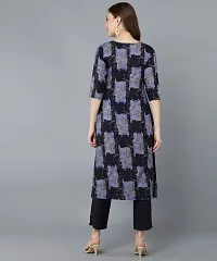 Navy Blue Crepe Floral Print Kurtas For Women-thumb1