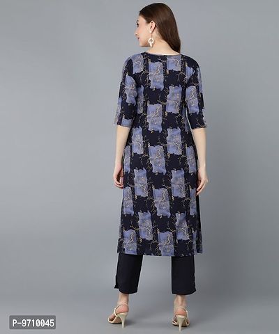 Navy Blue Crepe Floral Print Kurtas For Women-thumb2