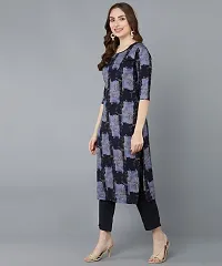 Navy Blue Crepe Floral Print Kurtas For Women-thumb2