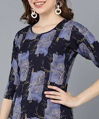 Navy Blue Crepe Floral Print Kurtas For Women-thumb3