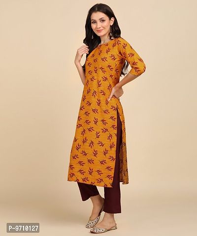 Kurti Pant Set for Women - Crepe Long Straight Printed Kurta with Pant-thumb3