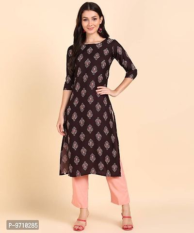 Kurti Pant Set for Women - Crepe Long Straight Printed Kurta with Pant