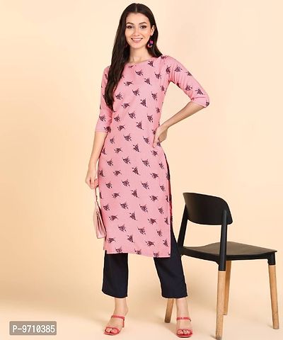 Kurti Pant Set for Women - Crepe Long Straight Printed Kurta with Pant