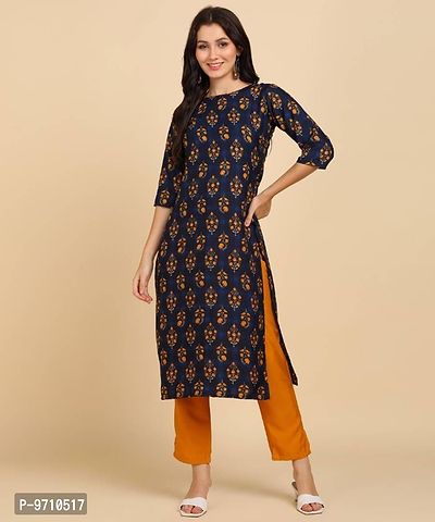 Kurti Pant Set for Women - Crepe Long Straight Printed Kurta with Pant