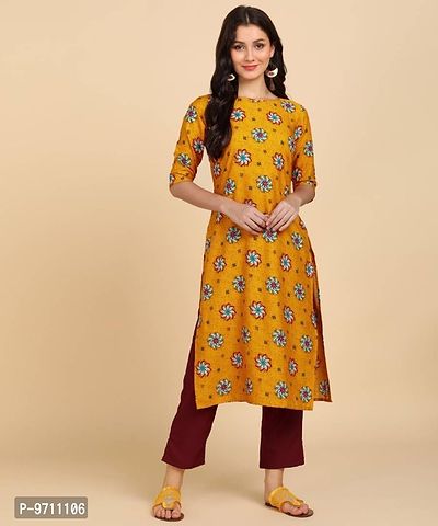 Kurti Pant Set for Women - Crepe Long Straight Printed Kurta with Pant-thumb0