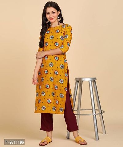 Kurti Pant Set for Women - Crepe Long Straight Printed Kurta with Pant-thumb3