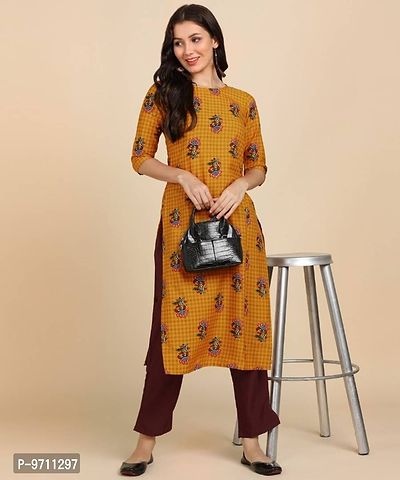 Kurti Pant Set for Women - Crepe Long Straight Printed Kurta with Pant