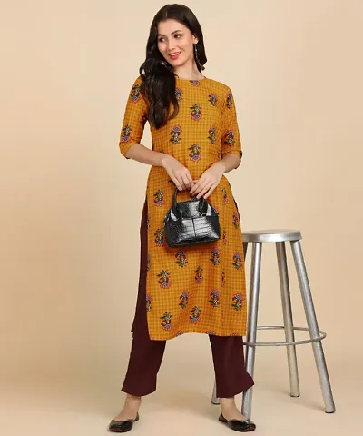 Kurti Pant Set for Women - Crepe Long Straight Kurta with Pant