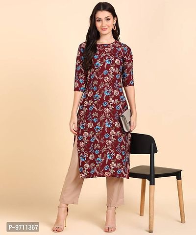 Kurti Pant Set for Women - Crepe Long Straight Printed Kurta with Pant-thumb0