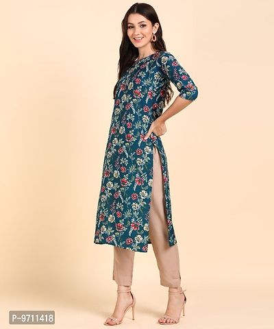 Kurti Pant Set for Women - Crepe Long Straight Printed Kurta with Pant-thumb3