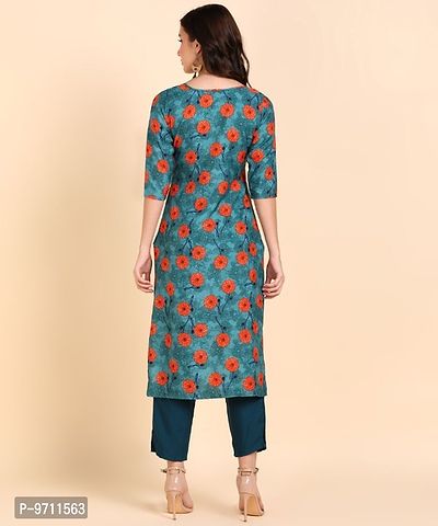 Kurti Pant Set for Women - Crepe Long Straight Printed Kurta with Pant-thumb2