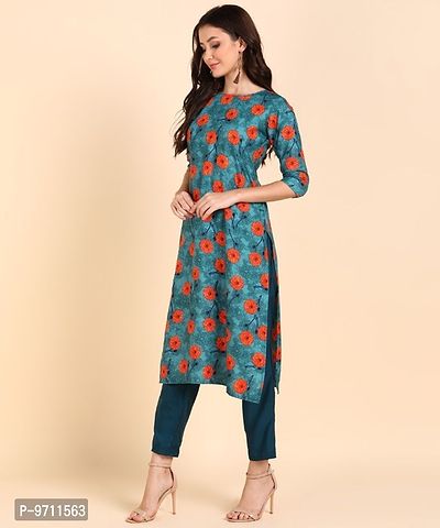 Kurti Pant Set for Women - Crepe Long Straight Printed Kurta with Pant-thumb3