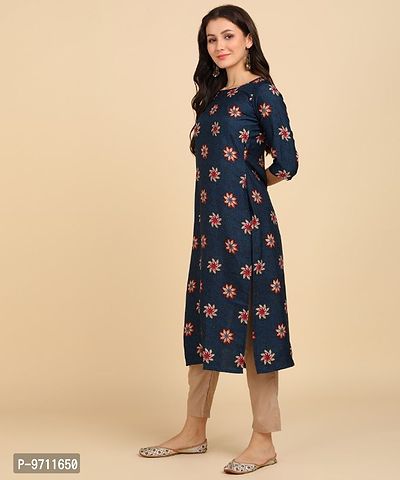 Kurti Pant Set for Women - Crepe Long Straight Printed Kurta with Pant-thumb3