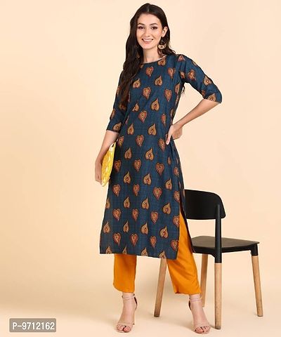 Kurti Pant Set for Women - Crepe Long Straight Printed Kurta with Pant-thumb0