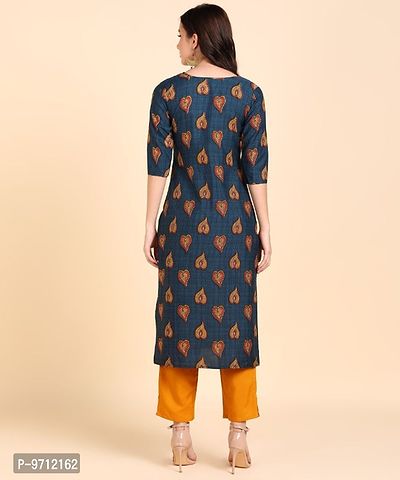 Kurti Pant Set for Women - Crepe Long Straight Printed Kurta with Pant-thumb2