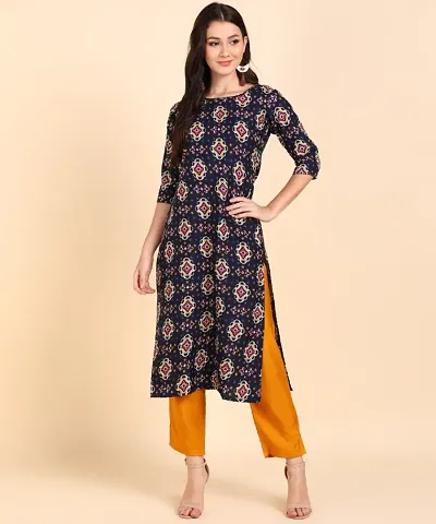 Kurti Pant Set for Women - Crepe Long Straight Kurta with Pant