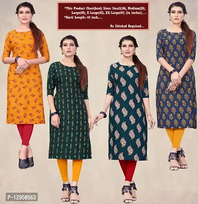 Womens Crepe Straight Cut Kurti ( Combo Pack Of 4 Pcs )-thumb0