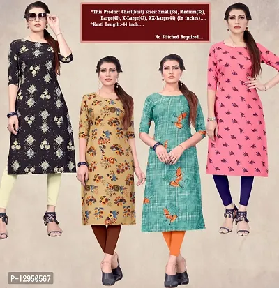 Womens Crepe Straight Cut Kurti ( Combo Pack Of 4 Pcs )-thumb0