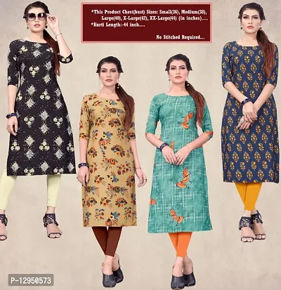 Womens Crepe Straight Cut Kurti ( Combo Pack Of 4 Pcs )-thumb0