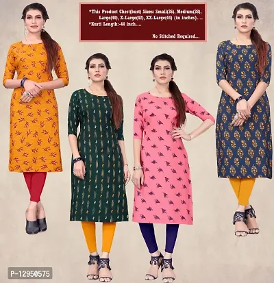 Womens Crepe Straight Cut Kurti ( Combo Pack Of 4 Pcs )-thumb0