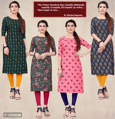 Womens Crepe Straight Cut Kurti ( Combo Pack Of 4 Pcs )