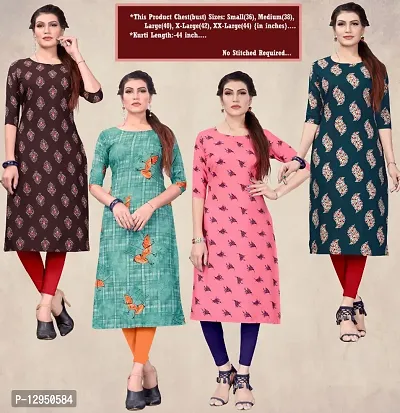 Womens Crepe Straight Cut Kurti ( Combo Pack Of 4 Pcs )