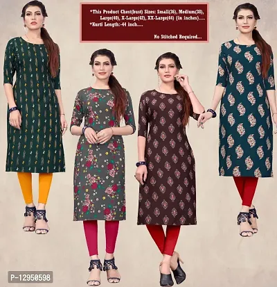 Womens Crepe Straight Cut Kurti ( Combo Pack Of 4 Pcs )