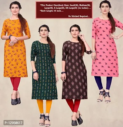 Womens Crepe Straight Cut Kurti ( Combo Pack Of 4 Pcs )-thumb0