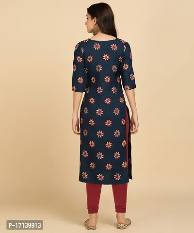 Women Printed Kurta  (Dark Blue)-thumb2