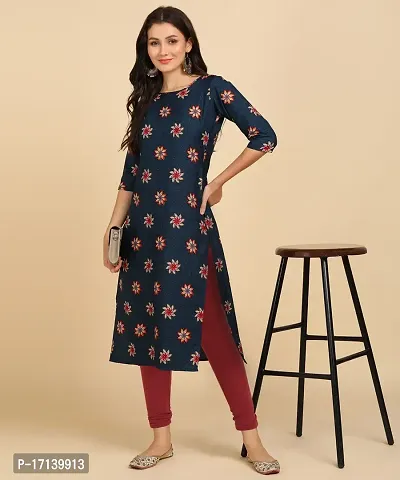 Women Printed Kurta  (Dark Blue)-thumb5