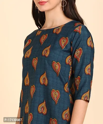 Women Printed Kurta  (Blue)-thumb4