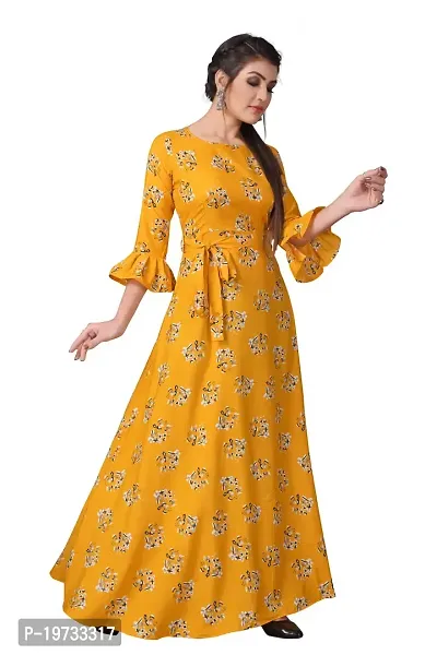 Women's Aline Yellow Color Crepe  Anarkali Gown-thumb2